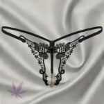 Transparent Sexy Lace Thong Panties with Pearl Beads front view by Flourish Undergarments
